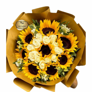 💛 Bouquet de Girasoles y Rosas Blancas – Las Palmas Floristería Bogotá 💐