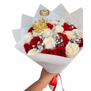 Ramo de Rosas Rojas y Blancas con Corona – Las Palmas Floristería Bogotá