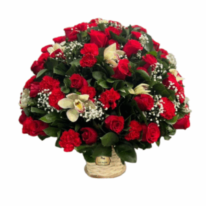 Canasta de Rosas Rojas y Orquídeas – Las Palmas Floristería Bogotá