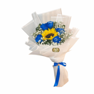 Bouquet con Girasol y Rosas Azules - Las Palmas Floristería Bogotá