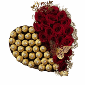 Caja en Forma de Corazón con Rosas Rojas y Chocolates Ferrero – Especial Día de la Madre | Las Palmas Floristería Bogotá
