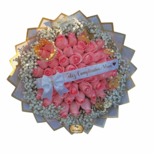 🎀 Bouquet Rosado con Gipsophila y Mariposas Doradas – Especial Mamá | Las Palmas Floristería Bogotá