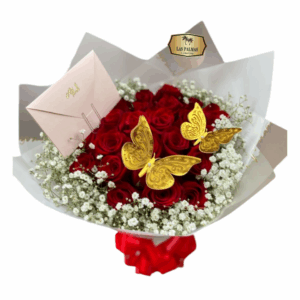 🌹 Bouquet de Rosas Rojas con Mariposas Doradas – Las Palmas Floristería Bogotá