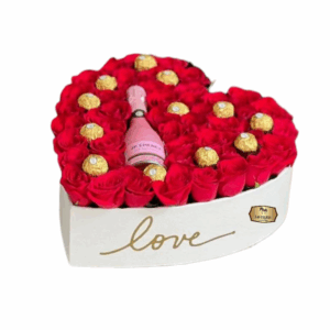💘🍾 Caja Corazón con Rosas, Chocolates y Espumoso – Las Palmas Floristería Bogotá 💘🍾