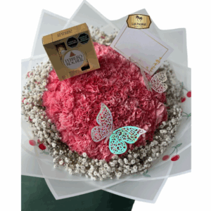 Bouquet de Claveles Rosados con Chocolates – Las Palmas Floristería Bogotá