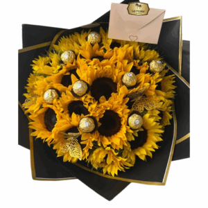 🌻 Ramo de Girasoles con Chocolates Ferrero – Las Palmas Floristería Bogotá | Entrega a Domicilio en Bogotá