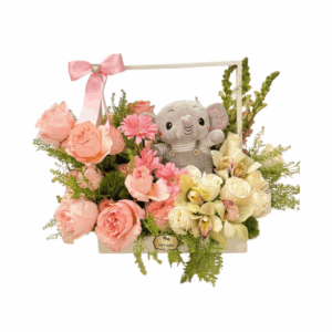 🐘🌸 Arreglo Floral con Peluche de Elefante – Las Palmas Floristería Bogotá | Entrega a Domicilio en Bogotá