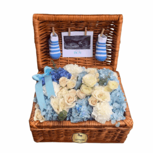 🧺💙 Canasta Floral “Es Niño” – Las Palmas Floristería Bogotá | Arreglo para Bienvenida de Bebé