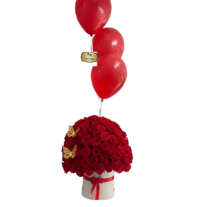 🌹 Caja Premium de Rosas Rojas con Globos | Floristería Las Palmas Bogotá y Cali