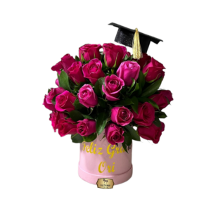 🎓 Arreglo Floral de Graduación con Rosas Fucsia | Floristería Las Palmas Bogotá y Cali
