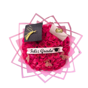 🎓 Arreglo Floral de Graduación con Rosas Fucsia | Floristería Las Palmas Bogotá y Cali