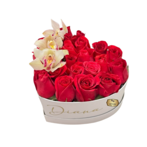 Caja Corazón con Rosas Rojas y Orquídeas | Floristería Las Palmas Bogotá y Cali