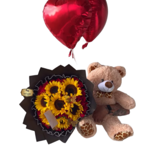 🌻 Bouquet de Girasoles con Oso y Globo Corazón | Floristería Las Palmas Bogotá y Cali