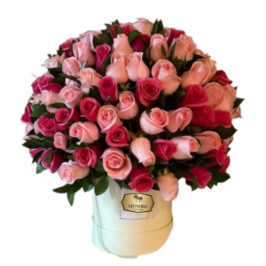 🌸 Arreglo Floral en Caja con Rosas Rosadas y Fucsias | Floristería Las Palmas Bogotá y Cali