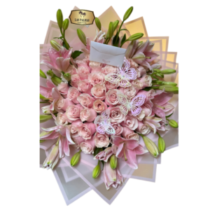 🌷 Bouquet Premium con Rosas Rosadas y Lirios | Floristería Las Palmas Bogotá y Cali
