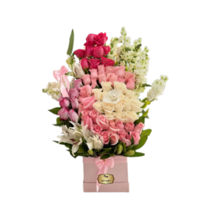 Arreglo Floral Elegante en Caja con Rosas Rosadas, Crema y Lirios | Floristería Las Palmas Bogotá y Cali