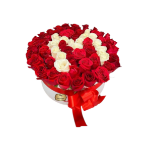 Arreglo Floral en Caja Redonda con Rosas Rojas y Blancas | Floristería Las Palmas Bogotá y Cali
