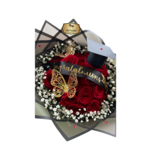 🎓 Bouquet de Graduación con Rosas Rojas y Detalles Elegantes | Floristería Las Palmas Bogotá y Cali