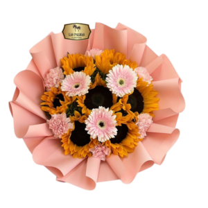 🌻 Bouquet de Girasoles con Gerberas Rosadas y Claveles | Floristería Las Palmas Bogotá