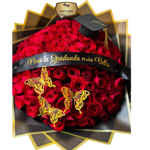 🌹 Bouquet de 100 Rosas Rojas para Graduación con Birrete | Floristería Las Palmas Bogotá