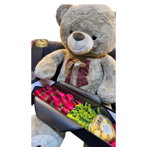 Caja de Rosas Rojas con Oso Gigante y Chocolates | Regalo Premium Bogotá