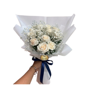🤍 Bouquet de Rosas Blancas con Gypsophila | Flores Elegantes y Delicadas Bogotá