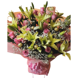 🌸 Bouquet con Lirios, Rosas y Chocolates | Dulce Elegancia Bogotá