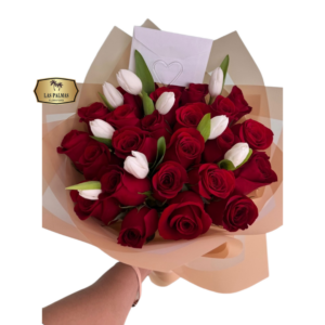 ❤️ Bouquet de Rosas Rojas y Tulipanes Blancos | Amor Puro Bogotá