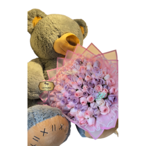 🧸 Oso Gigante con Bouquet de Rosas Rosadas | Regalo Romántico Elegante Bogotá