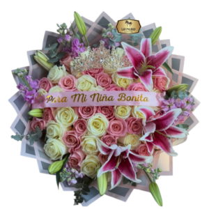 👑 Bouquet Premium con Rosas, Lirios y Mensaje | Mi Niña Bonita Bogotá