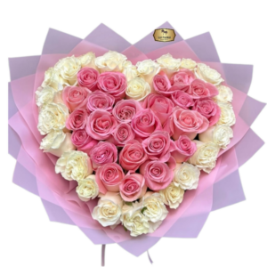 💖 Corazón de Rosas Rosadas y Blancas | Amor Delicado Bogotá