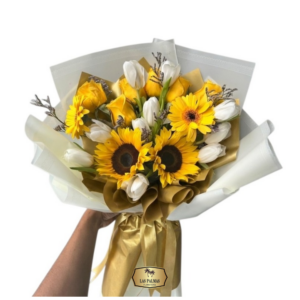 🌻🤍 Bouquet de Girasoles, Tulipanes y Rosas Amarillas | Luz y Elegancia Bogotá