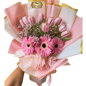Bouquet de Tulipanes Rosados y Gerberas | Arreglo Elegante y Delicado Bogotá