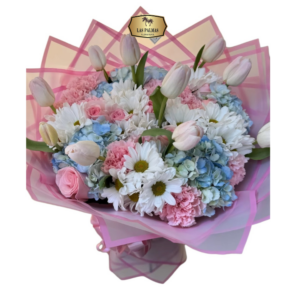 Ramo de Tulipanes Blancos y Hortensias Azules | Bouquet Premium Bogotá