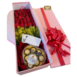 Caja de Rosas Rojas con Chocolates Ferrero en Corazón | Detalle Romántico Bogotá