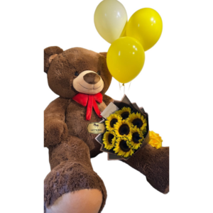 Arreglo con Girasoles, Oso de Peluche Gigante y Globos | Sorpresa Impactante Bogotá