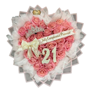 💖 Bouquet Corazón con Rosas Rosadas Personalizadas | Arreglo Floral Princesa Bogotá