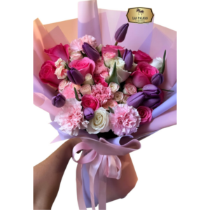 💜 Bouquet Pastel con Tulipanes Morados y Rosas | Arreglo Floral Elegante Bogotá