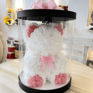 🩷 Oso de Rosas Blanco y Rosa en Caja de Lujo 31 cm | Regalo Premium Bogotá