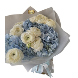 🦋 Ramo de Hortensias Azules y Ranúnculos Blancos | Bouquet Exclusivo de Lujo Bogotá