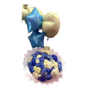 Ramo de Hortensias Azules y Blancas con Globos | Sorpresa Premium Bogotá