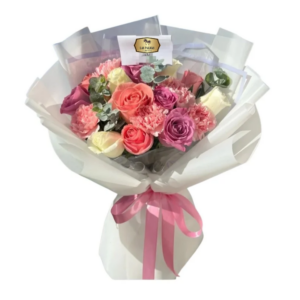 Ramo de Rosas Multicolor y Claveles Pasteles | Bouquet Elegante Bogotá