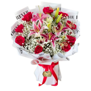Bouquet de Rosas Rojas y Lirios Rosados | Arreglo Floral Premium Bogotá