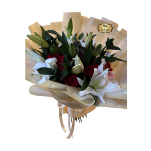Bouquet de Lirios Blancos y Rosas Rojas | Ramo Floral Elegante Premium Bogotá